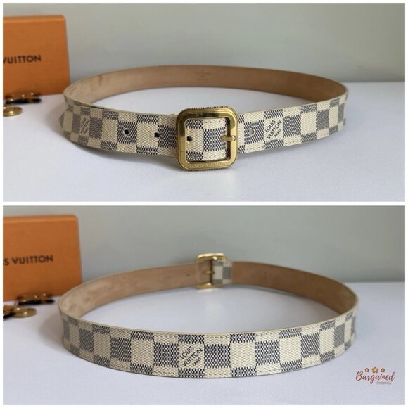 Authentic Louis Vuitton Damier Azur Leather Slim Gold Buckle Belt 85/34 - Picture 4 of 13